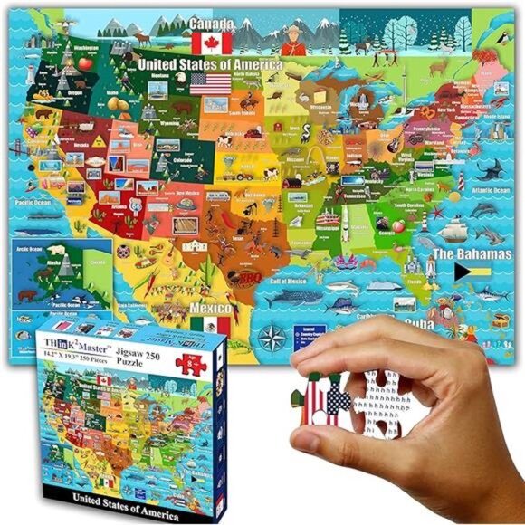 United States Map 250 Pieces Jigsaw Puzzle Fun Educational Toy for Kids, School - Picture 7 of 7